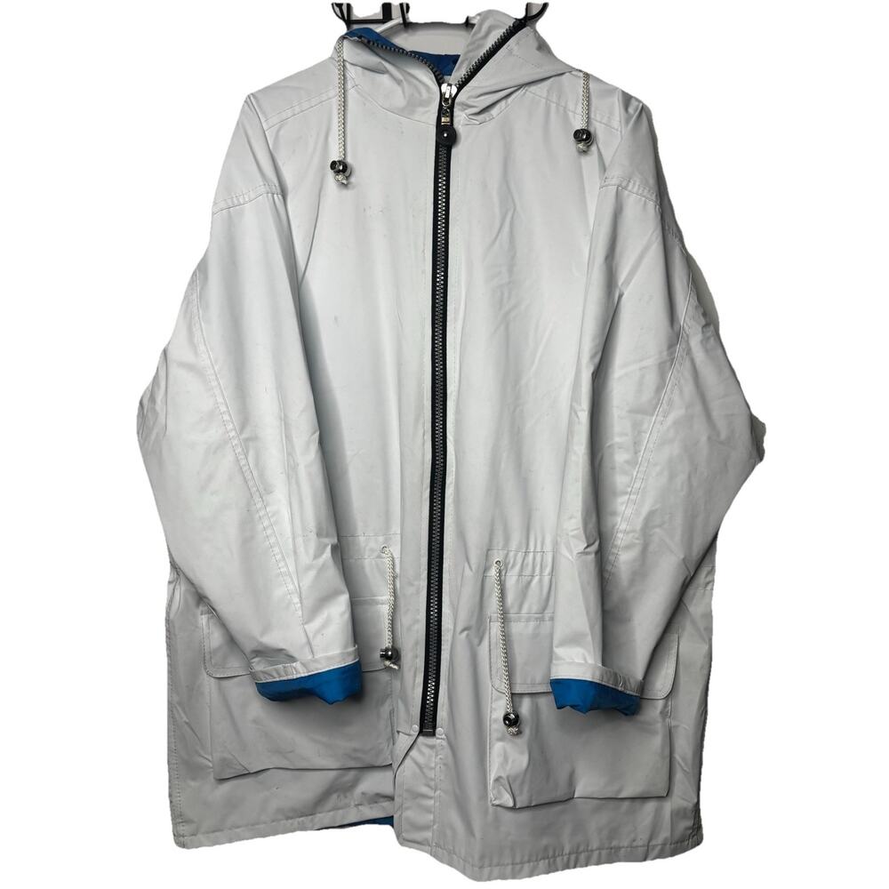 Vintage 90s Wippette Women’s Rain Jacket Windbreaker White Blue Hooded Large
